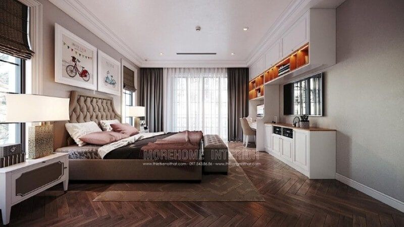 Giường ngủ có bọc nệm theo phong cách hiện đại, đẹp mắt và sang trọng dành cho phòng của cô con gái.